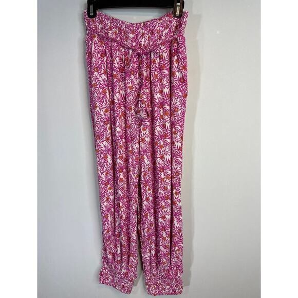 Anthropologie Pink Floral High Waisted Pull on Jogger Pants Size M - Picture 3 of 13